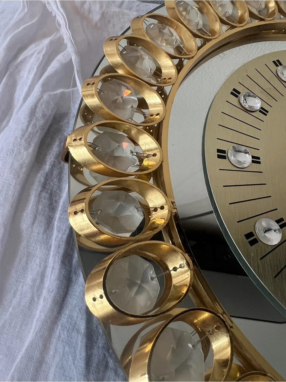 Hollywood Regency Gold And Crystal Clock
